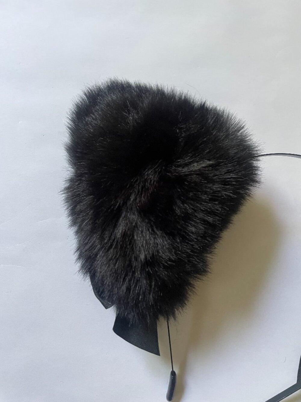 Black Furry Cat Ear Headband with Bells & Bows